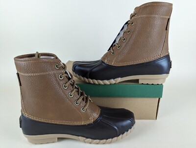 JBU Duck Boots Mens M Maine Waterproof Tan Faux Fur Lined