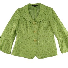 Kasper Women's Single Breasted Blazer Jacket Size 6 Green Embroidered