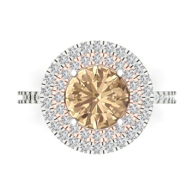 2.83 ct Round Halo Yellow Moissanite Promise Bridal Wedding Ring 14k 2 tone Gold