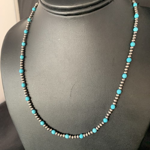 Collar Minimalista Perlas Navajo 3mm Azul Esterlina Turquesa 16" 13591 - Imagen 3 de 12