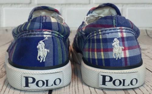 Polo Ralph Lauren Slip On Canvas Sneakers Toddler Size 5 Plaid Blue Shoes EUC - Picture 8 of 11