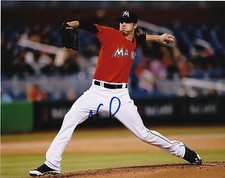ADAM CONLEY  MIAMI MARLINS   ACTION SIGNED 8x10