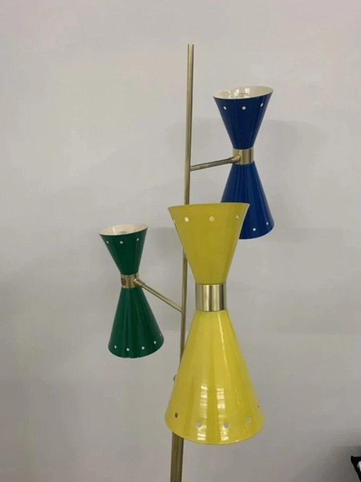 Lámpara de pie trípode Diabolo vintage de latón de los años 50 foco de latón lámpara de pie Sputnik Foto 2 de 4