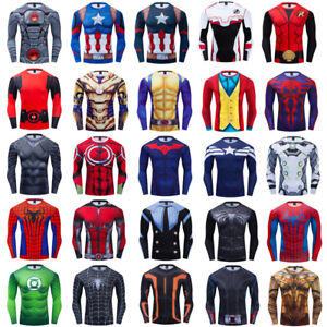 Mens Marvel Avengers Super Hero T-Shirt Compression Base Layer Sports Jersey Top