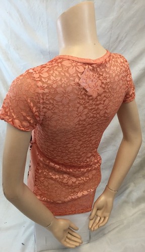 Femmes Vocal Dentelle Col V Chemise Manche Courte Bling Strass Clou Orange Crâne - Picture 5 of 5