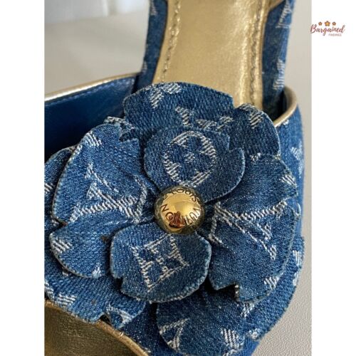 Auténticas sandalias Louis Vuitton azul denim con monograma de lona talla 36/6 - Imagen 2 de 15