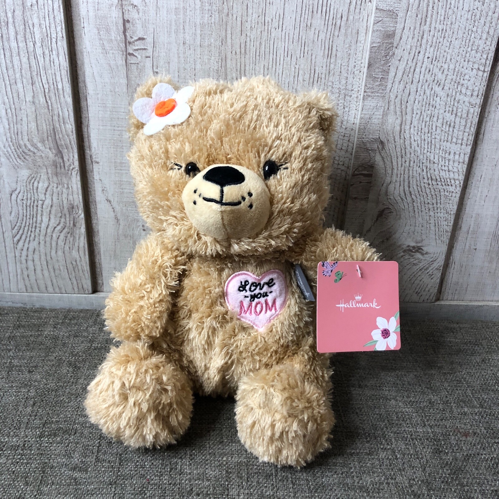 Hallmark Plush Brown Bear Stuffed Animal "Love You MOM" 9.5 Inches Long