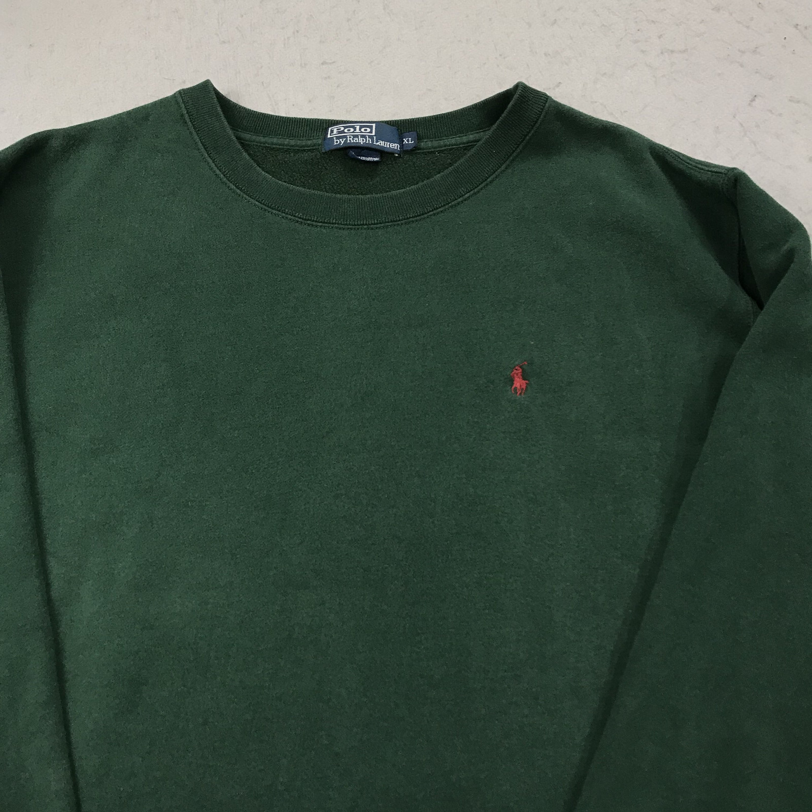 VINTAGE Polo Ralph Lauren felpa uomo XL verde girocollo pony pile anni 90