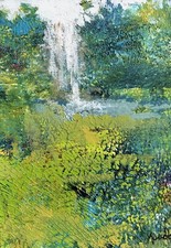 Aceo ATC Painting Print Landscape Waterfall Garden Art Trading Card Signed