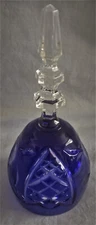 W German Cut Glass Cobalt Blue Lead Crystal Bell Floral & Geometric 1960's