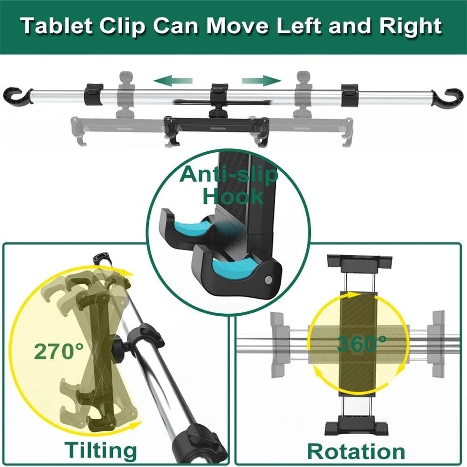 Car Seat Headrest Extension Arm Mount Holder For iPad Tablet Kindle Universal - Image 4 of 4