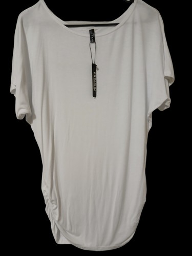 MADE BY JOHNNY Gr. S Damen Dolman Sleeve’s Top mit seitlicher Raffung, weiß neu - Bild 1 von 8