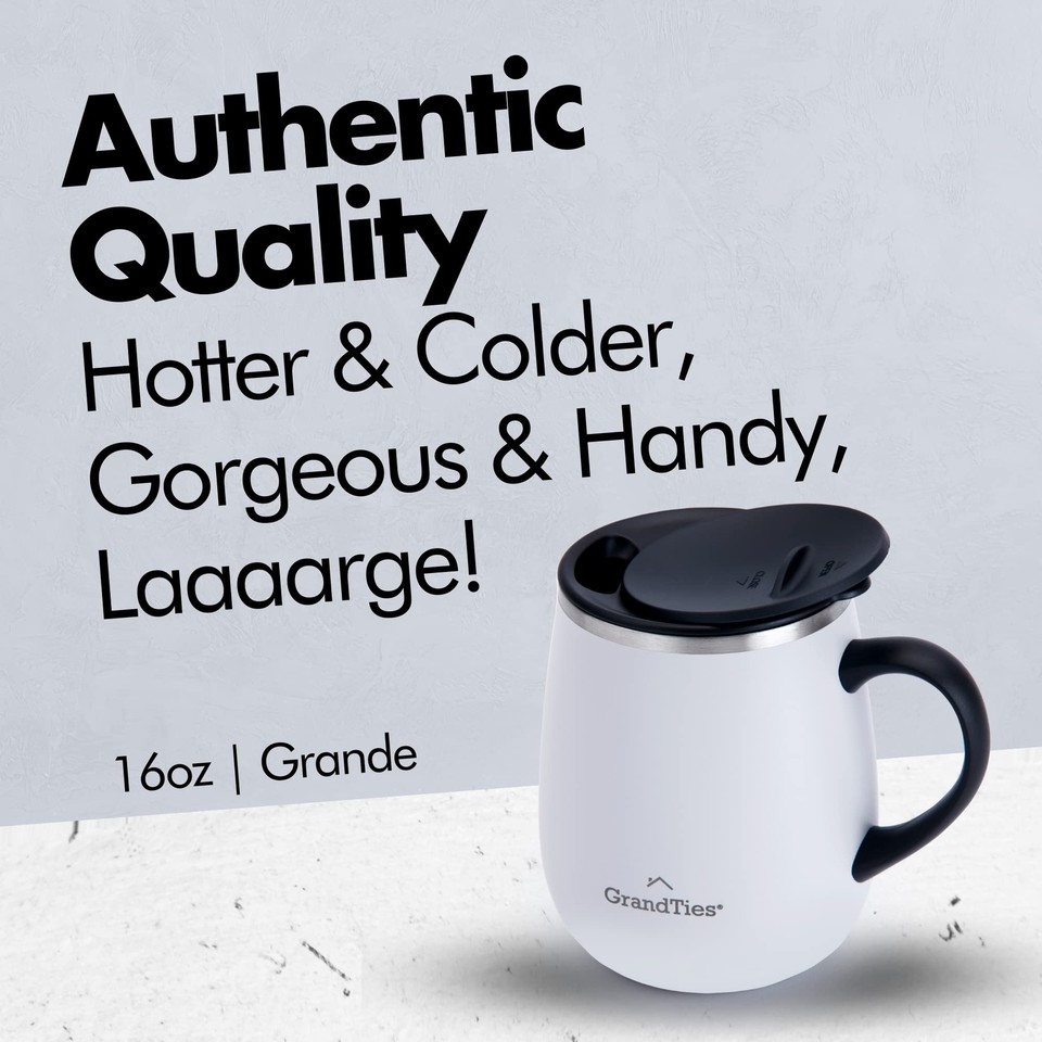GRANDTIES Insulated Coffee Mug with Handle Sliding Lid for Splash