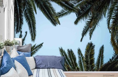 3D Green Coconut Leaves Sky Wallpaper Wall Murals Removable Wallpaper 179