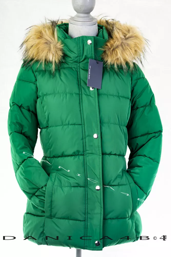 Tommy Hilfiger Women&#039;s Quilted Hooded Faux Fur Trim Coat Puffer Jacket S Green eBay