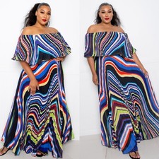 Plus size Off The Shoulder Geo Print MAXI DRESS SZ 3X