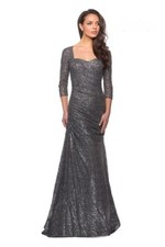La Femme Gunmetal Gray Ruched Sequin Trumpet Gown Size 4 Orig 469