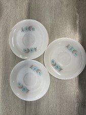 3 Vintage Fire King Bonnie Blue Flower Milk Glass Saucers 