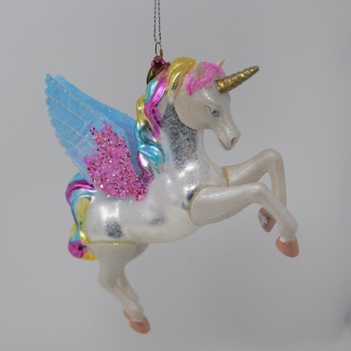 Blown Glass Unicorn Christmas Tree Ornament White Rainbow Verre Holiday 2017 - Picture 2 of 8