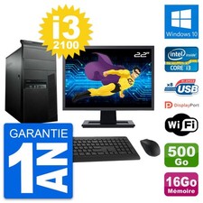 PC Tour Lenovo M91p Ecran 22" Core i3-2100 RAM 16Go Disque 500Go Windows 10 Wifi