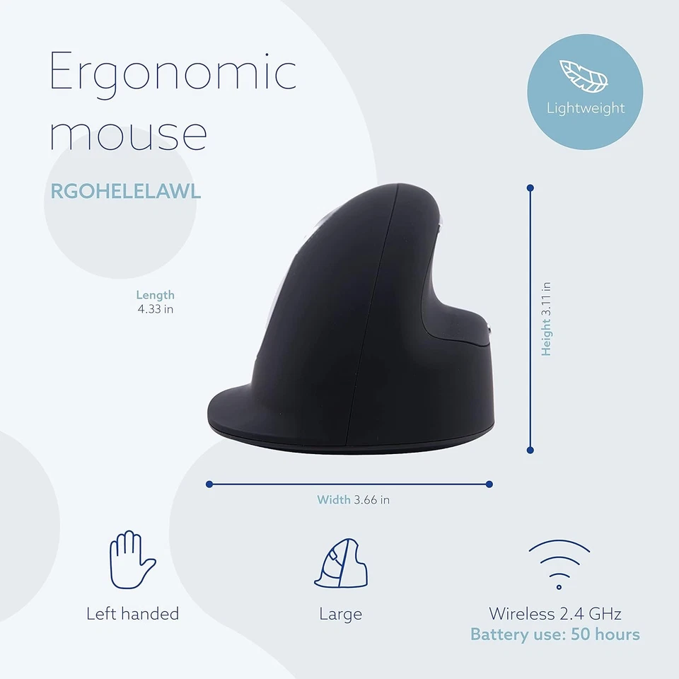 R-Go HE Mouse - Ergonomic Mouse - Large (Hand Size above 185mm) - Left Handed -  - Image 3 of 4