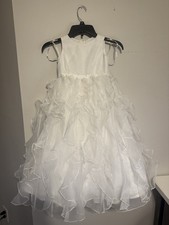 David  s Bridal Flower girl White Tulle Ball Gown Dress Sleeveless Ruffle Wedding