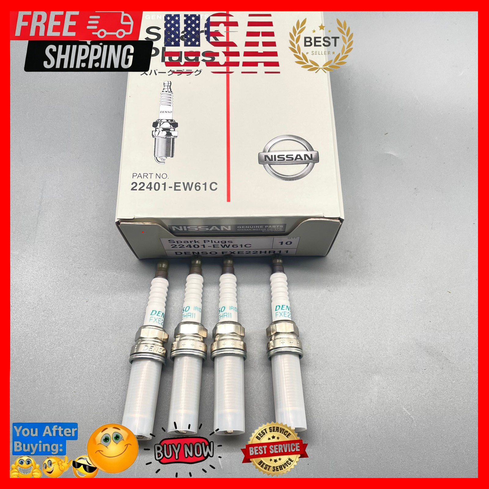 NEW OEM NISSAN IRIDIUM SPARK PLUG BY DENSO - SET OF 4   22401-EW61C
