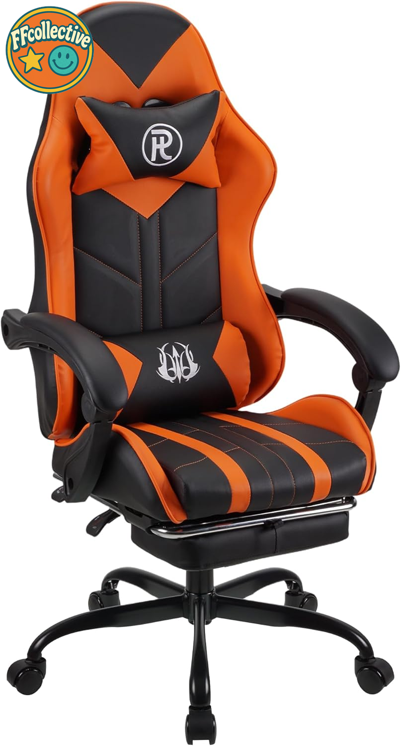 Ergonomic Reclining Gaming Chair with Footrest, Headrest & Lumbar Support