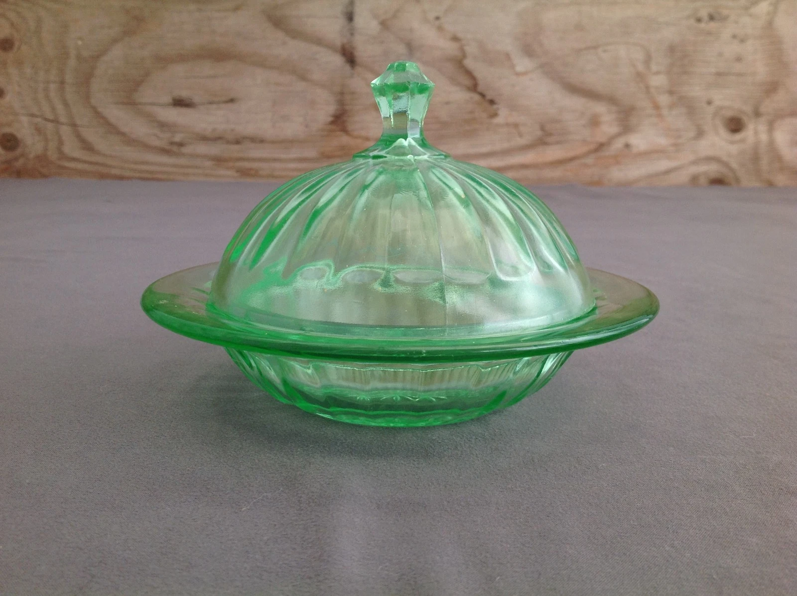 US Glass Co Green Glass Lidded Butter Dish