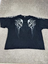 VINTAGE Y2K Cyber Goth Shirt Mens 3XL Black Tribal Skull Flames Biker Gildan