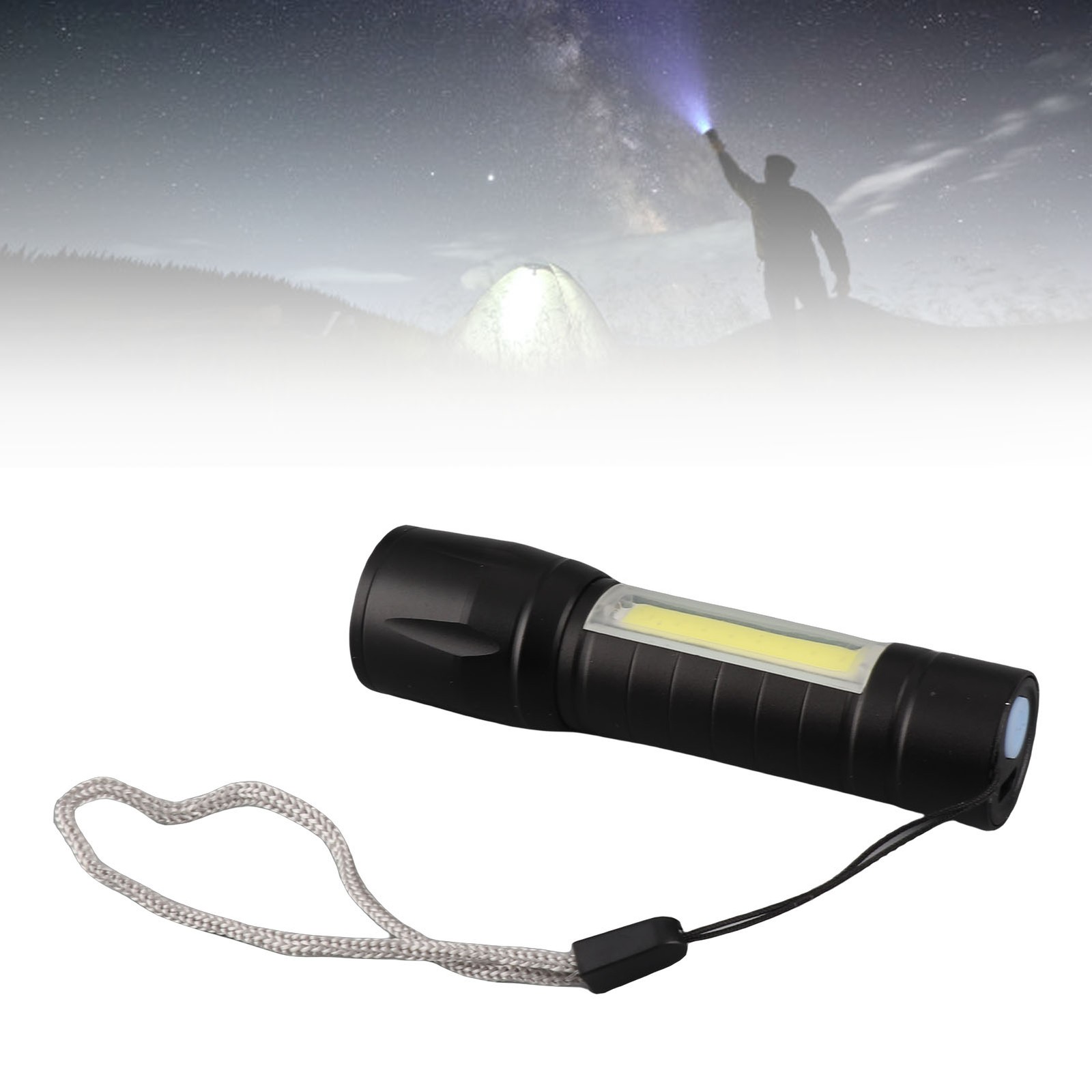 10W Portable Flashlight High Brightness USB Rechargeable Black Compact Lightw ;;