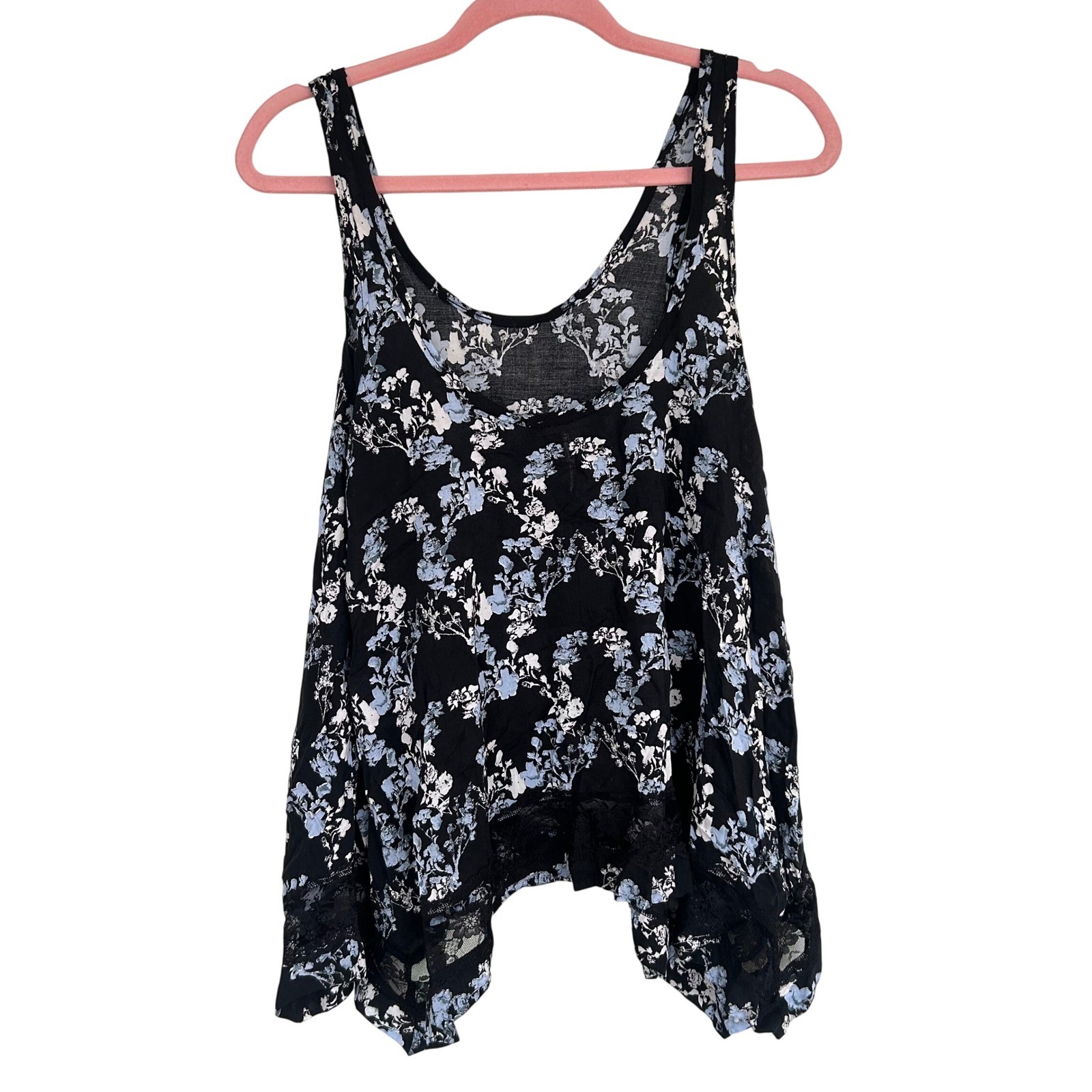 Intimately Free People Black Floral Lace Trim Tank Top Womens XS Whimsigoth Boho
