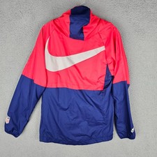 Nike USA Water-Repellent Soccer Jacket Men Small Blue Colorblock Hooded Full Zip