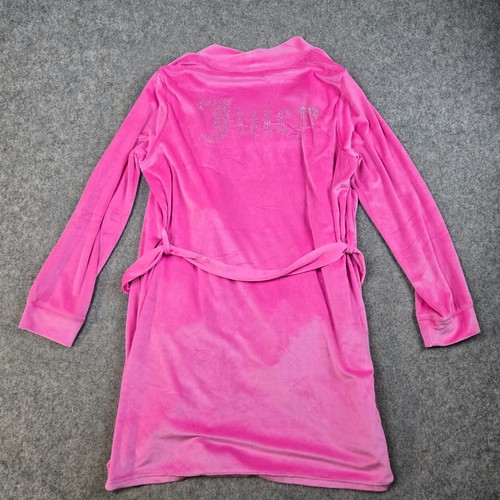 Juicy Couture Velour Morgenmantel Damen M rosa Gürtel Nieten Taschen Glitzer Y2K Babydoll