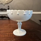 Vintage MCM Pressed White Milk Glass Tear Drop Pedestal Compote Candy Fruit Bowl