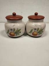 Set di 2 Barattoli in Ceramica Zucchero e Caffè con Coperchio in Legno