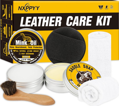 Leather Boot Care Kit 6 in 1 Mink Oil Saddle Soap Shoe Cleaner Conditioner