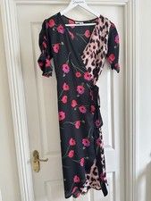 Dancing Leopard Mixed Floral Animal Print Short Sleeve Midi Wrap Dress Size 10