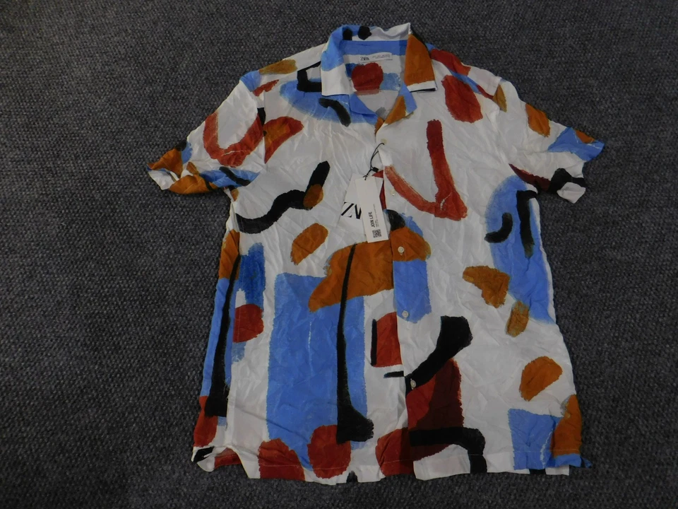 Zara shirt mens Large multicolor abstract short sleeve button front - Image 4 of 4