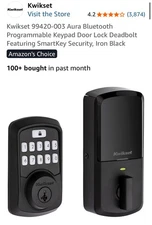 Kwikset 99420-003 Aura Bluetooth Programmable Keypad Door Lock Deadbolt