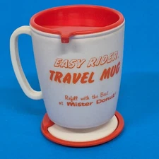 Vintage Mister Donut Easy Rider Travel Coffee Cup Whirley Industries Plastic Mug