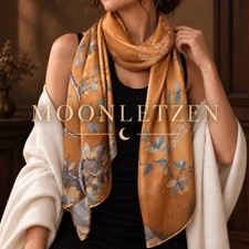 100 Mulberry Silk Long Scarf, Golden Amber Persimmon Silk Wrap Evening Shawl