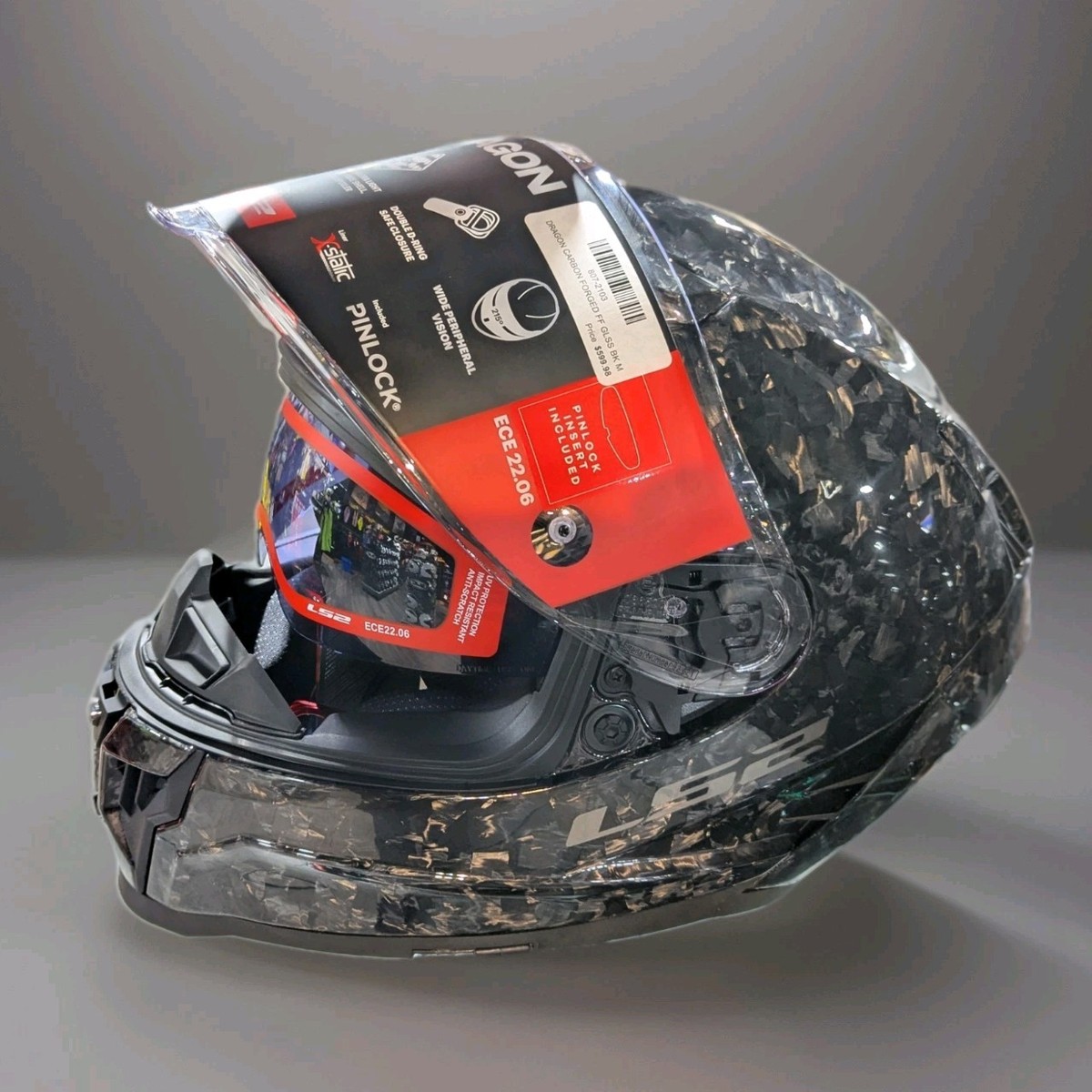LS2 Dragon Carbon Fiber Full Face Motorcycle Helmet, Solid- Gloss