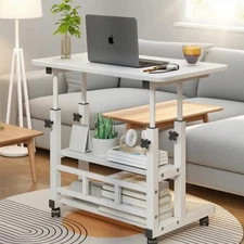 Adjustable Height Rolling Folding Table Heavy Duty Table with Storage Shelf