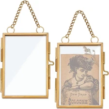 2Pcs Wall Hanging Mini Photo Frames 3.6X2.4 Inch Double Glass Picture Frame with