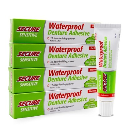 Pack Of 4 Secure 4 1.4 oz Waterproof Sensitive Gums Denture Adhesive