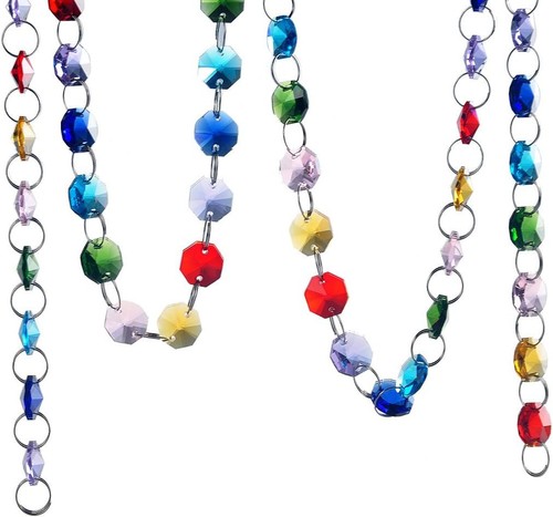6FT Glass Crystal Rainbow Color 14mm Octagon Beads Chain Chandelier Colorful