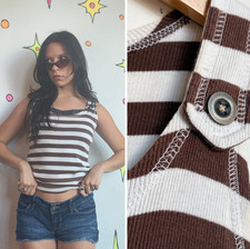 Vintage 90s Earth Tone Stripe Tank Goblincore Whimsy Grunge Cotton Top Small