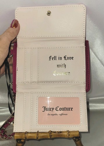 Juicy Couture Pink Princess Charm Wristlet W/Dual Fold ID Window Top Zip Logo - Picture 5 of 6