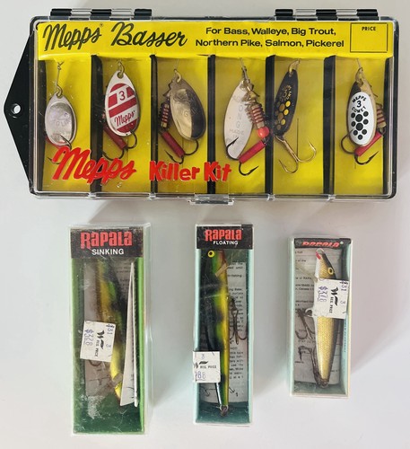 Vintage Mepps Basser Killer Kit & 3 Boxed Rapala Fishing Lures Tackle ...